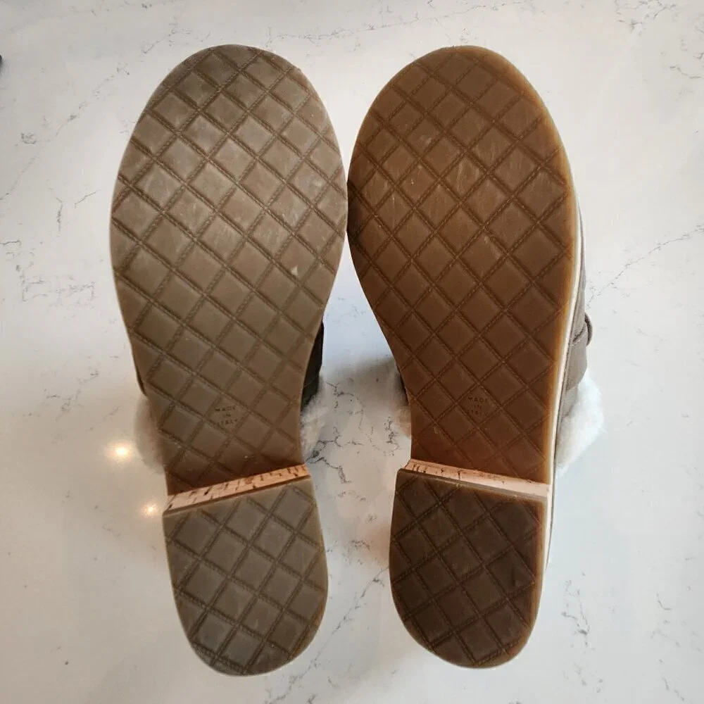 Chanel Suede Calfskin Shearling Turn Lock Clogs, Authentic